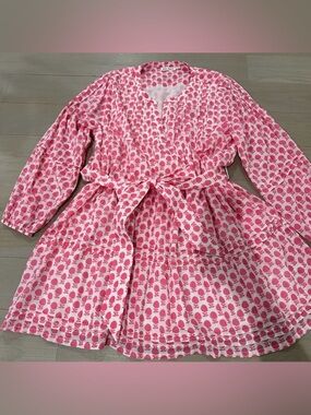 XL Roller Rabbit Vinca Nydia Floral Pink Print Dress with Matching Sash